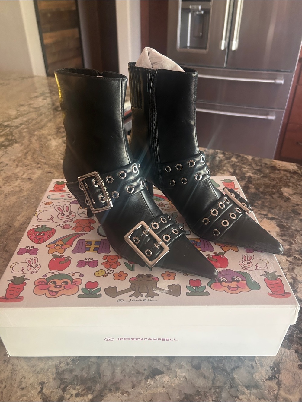 Never worn Jeffrey Campbell Black Pointed Buckle Strap Ankle Boots
